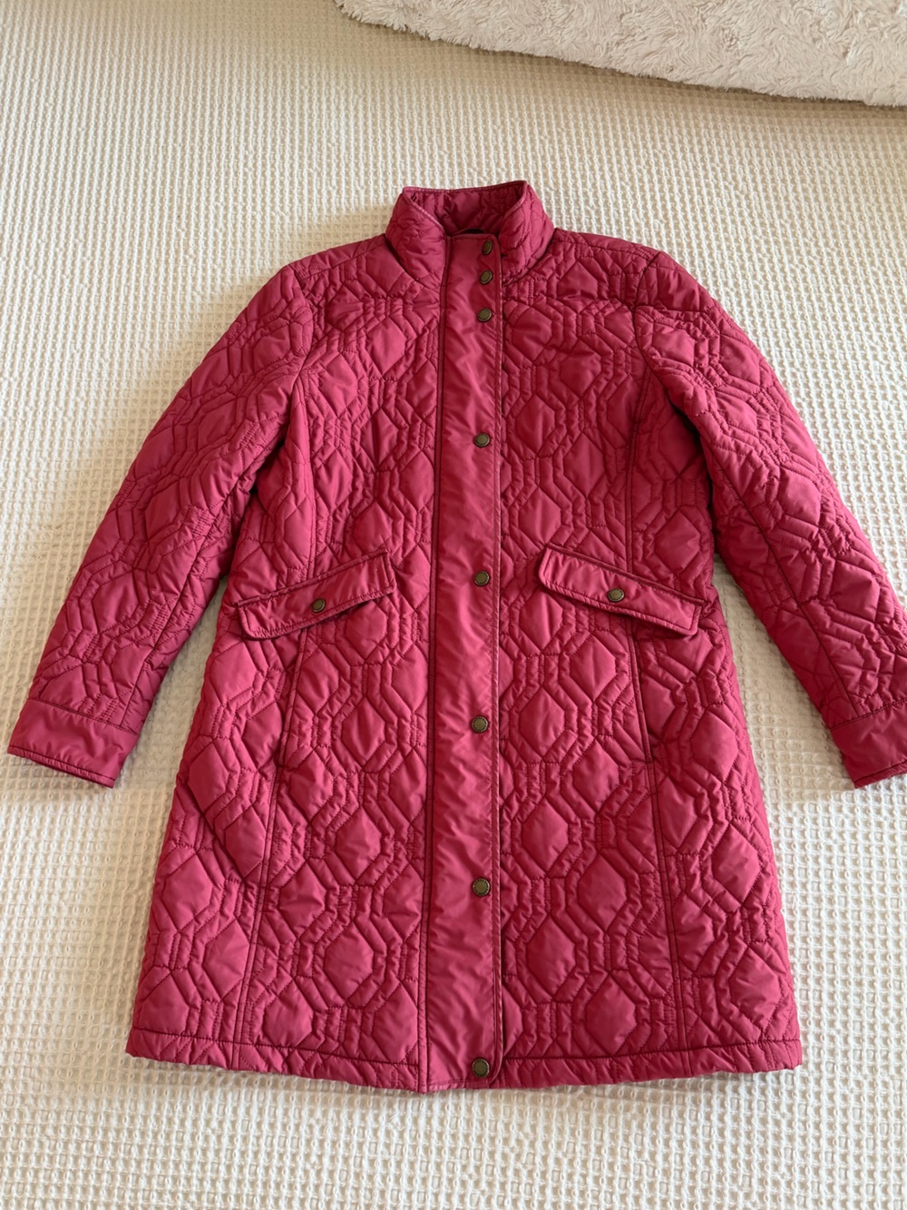 Lands' End Women's Quilted Snap-Front Coat in Raspberry